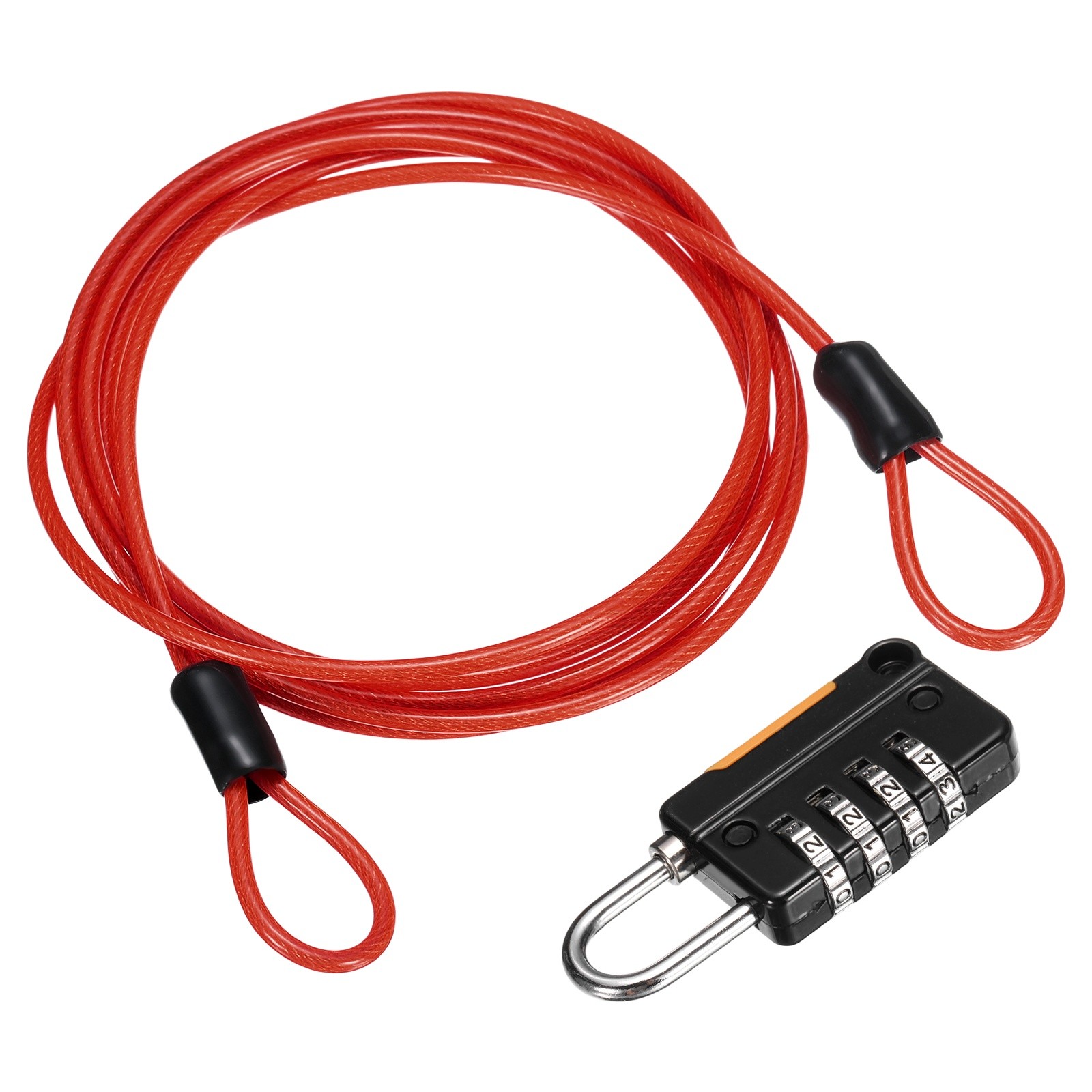 Security Steel Cable Digit Combination Lock 4.9Ft Coated Red Wire Lock