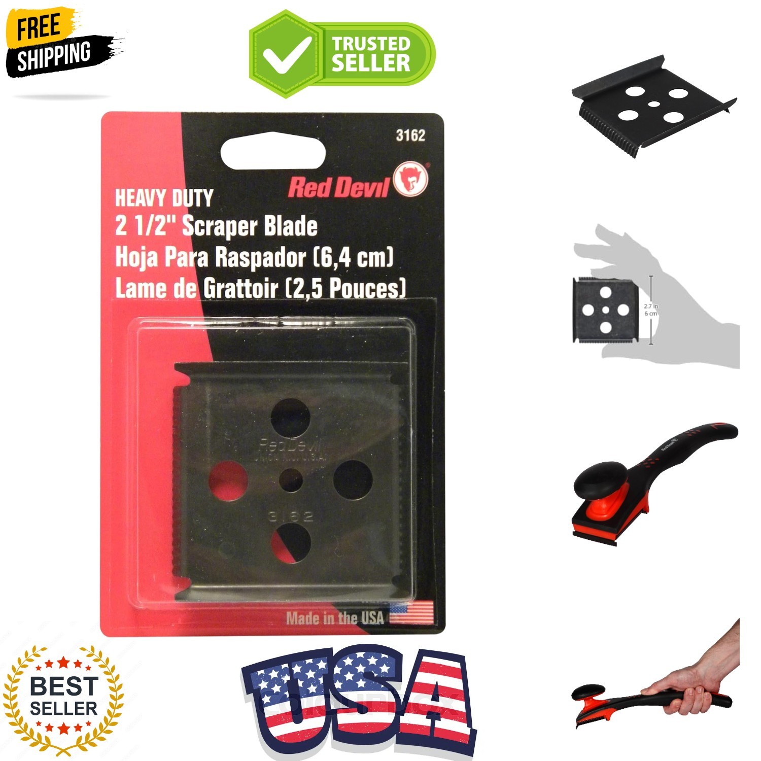 Replacement Four-Edge Scraper Blade, 2.5", grey