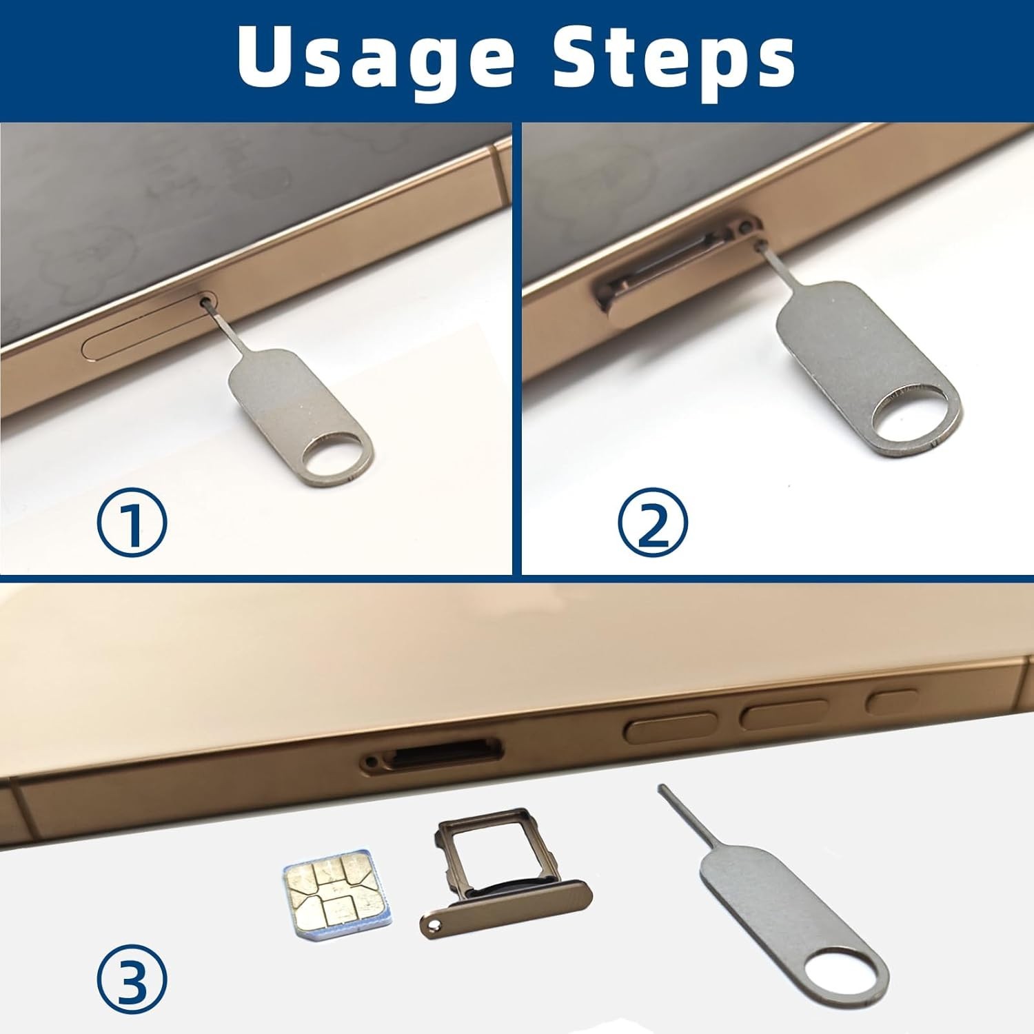 Universal SIM Card Ejector Tool 2 Pack Tray Removal Pin for iPhone Samsung