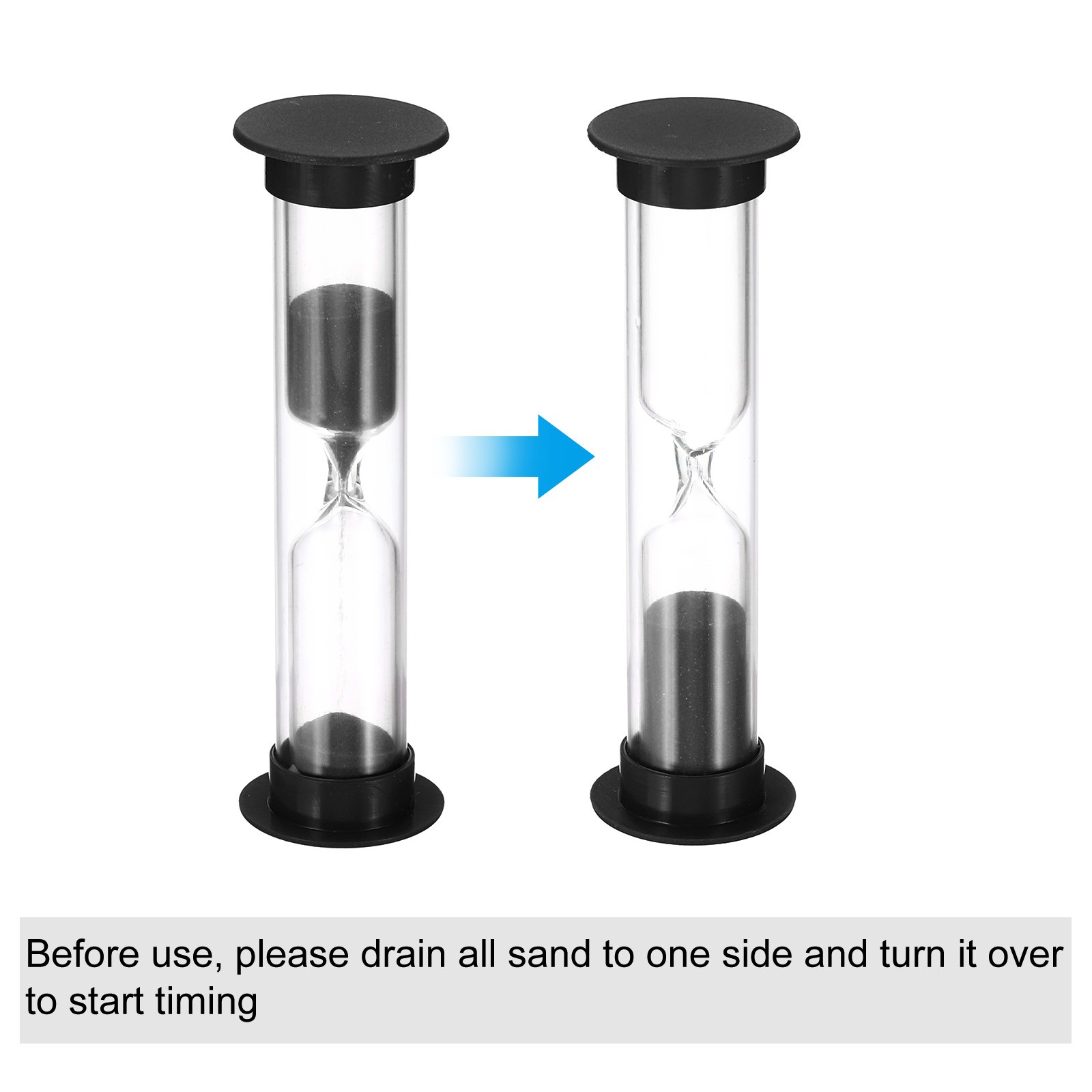 3 Minute Sand Timer, 10Pcs Small Sandy Clock, Count Down Sand Glass Black