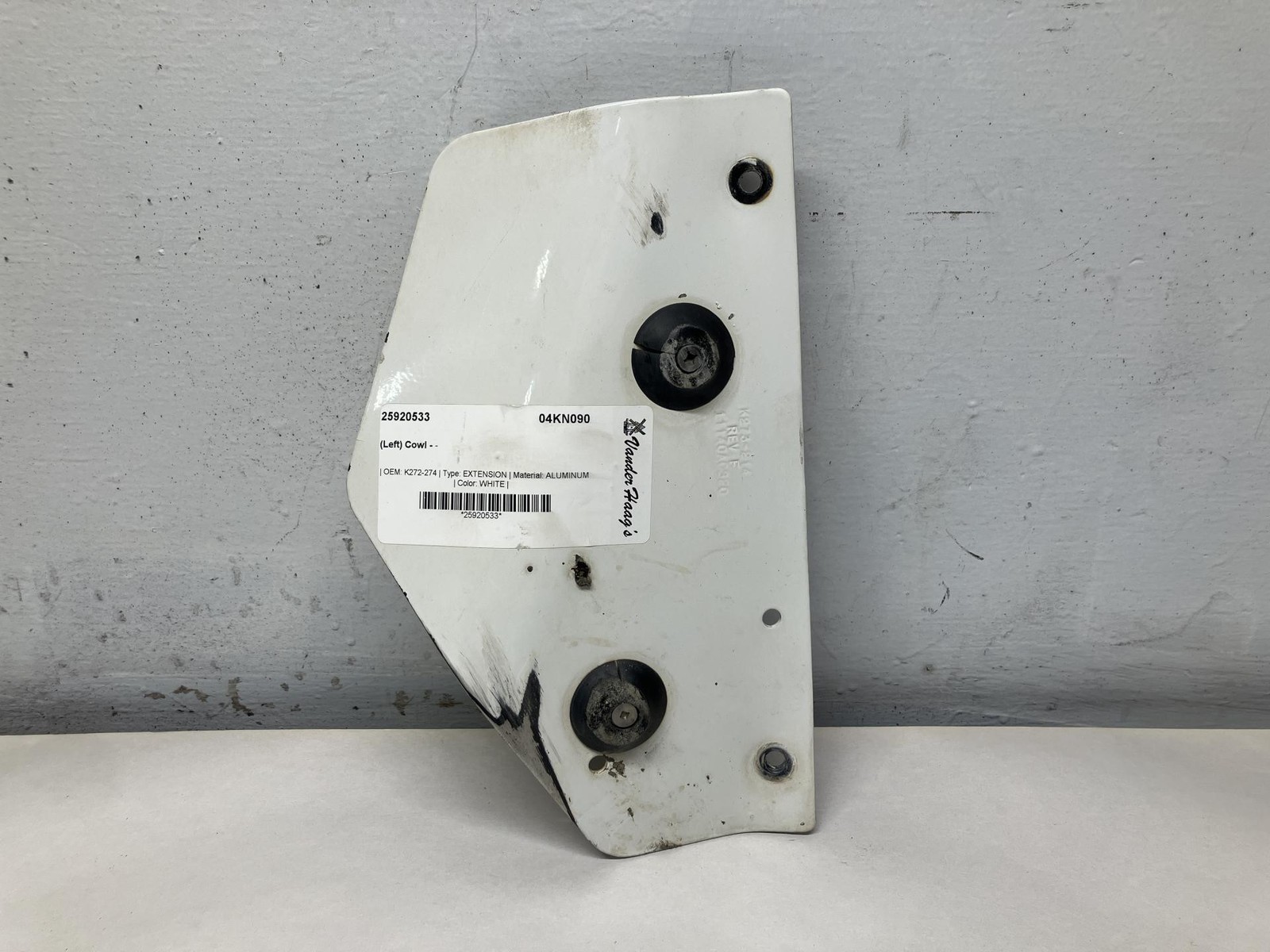 Kenworth T800 WHITE Left/Driver CAB Cowl - Used | P/N K272274