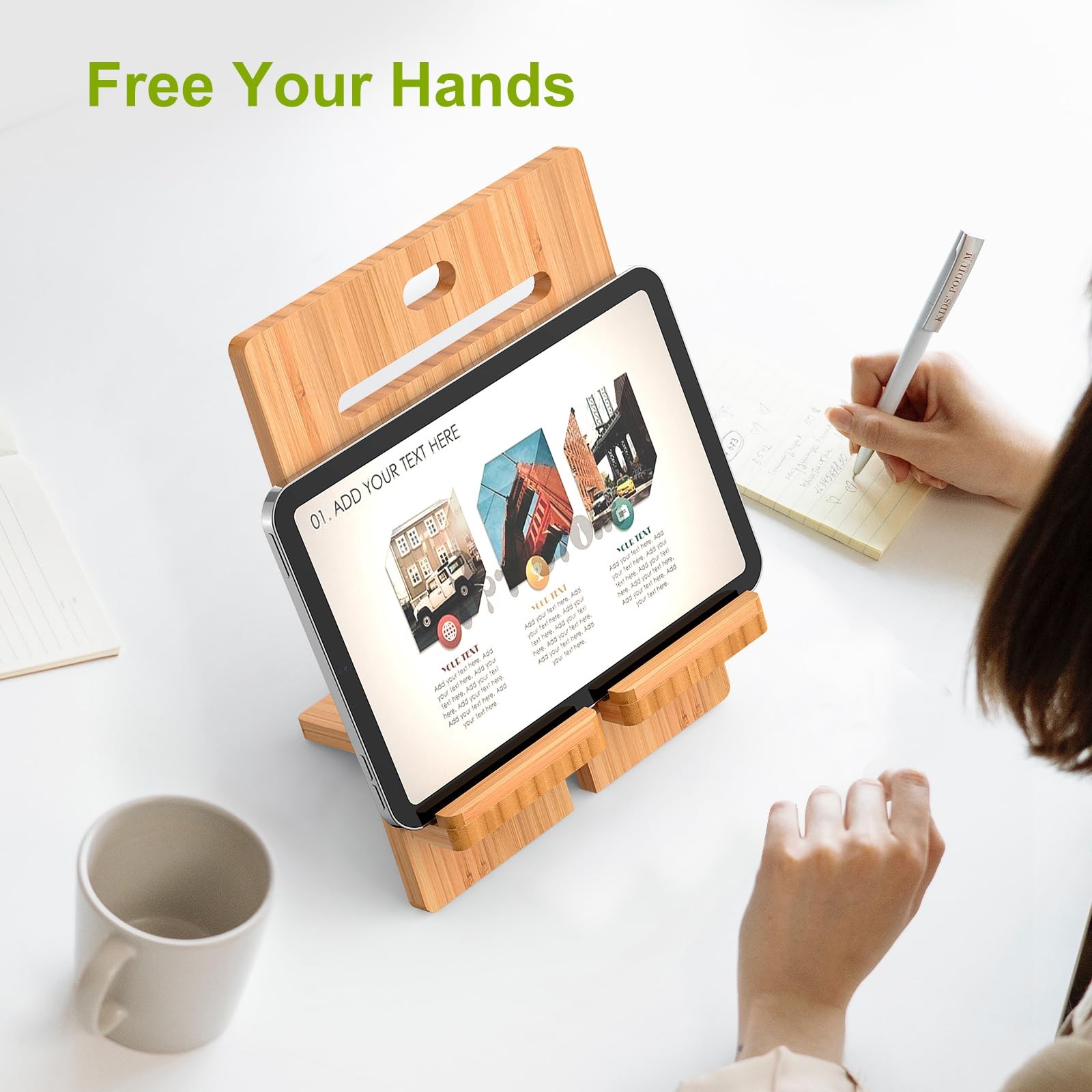 Bamboo Tablet Stand Adjustable, Desktop Cell Phone Stand Holder Dock Compatib...