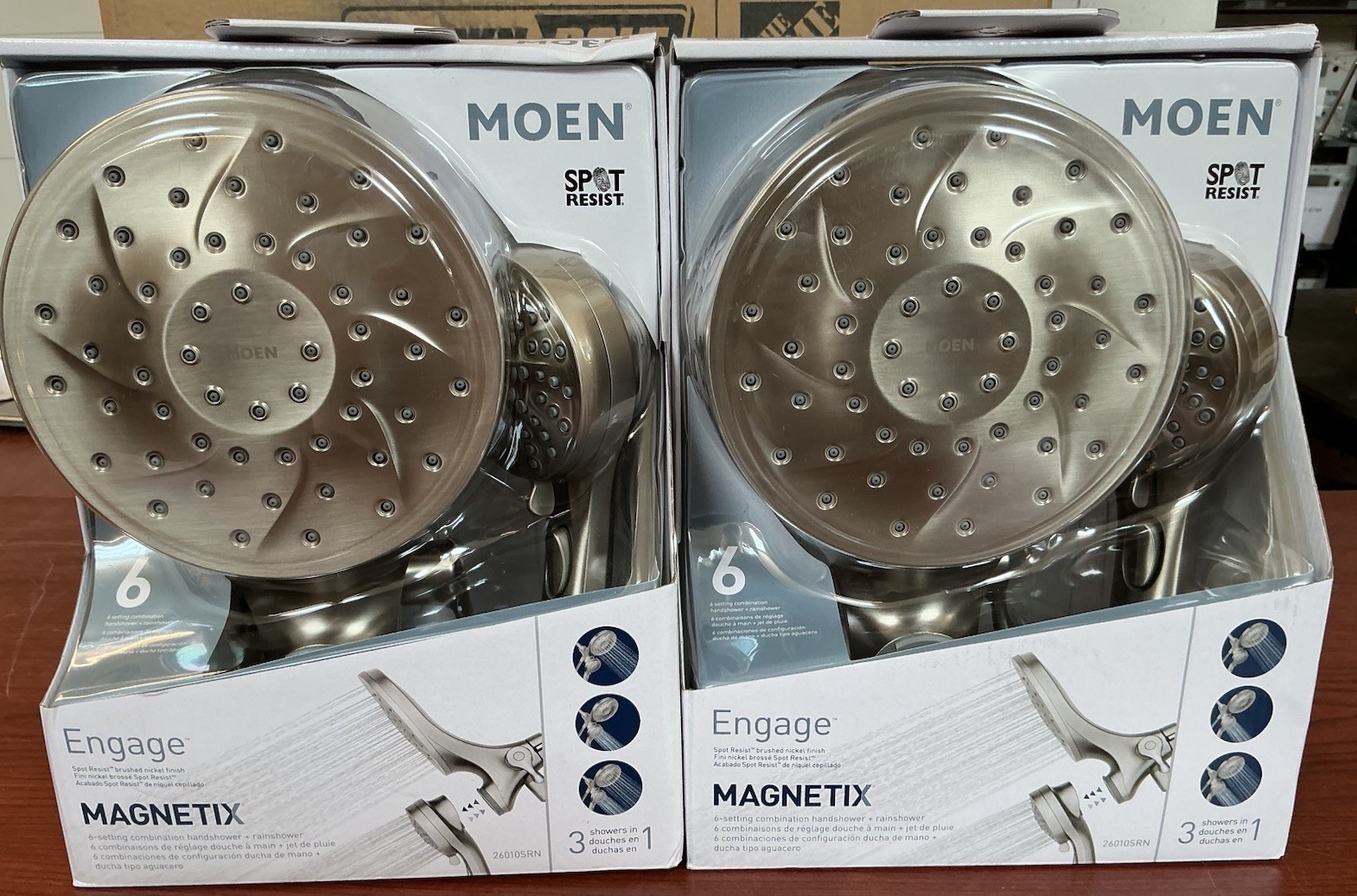 BRAND NEW 2PK Moen Engage 26010SRN Magnetix Dual Shower Heads BrushedNickel B93