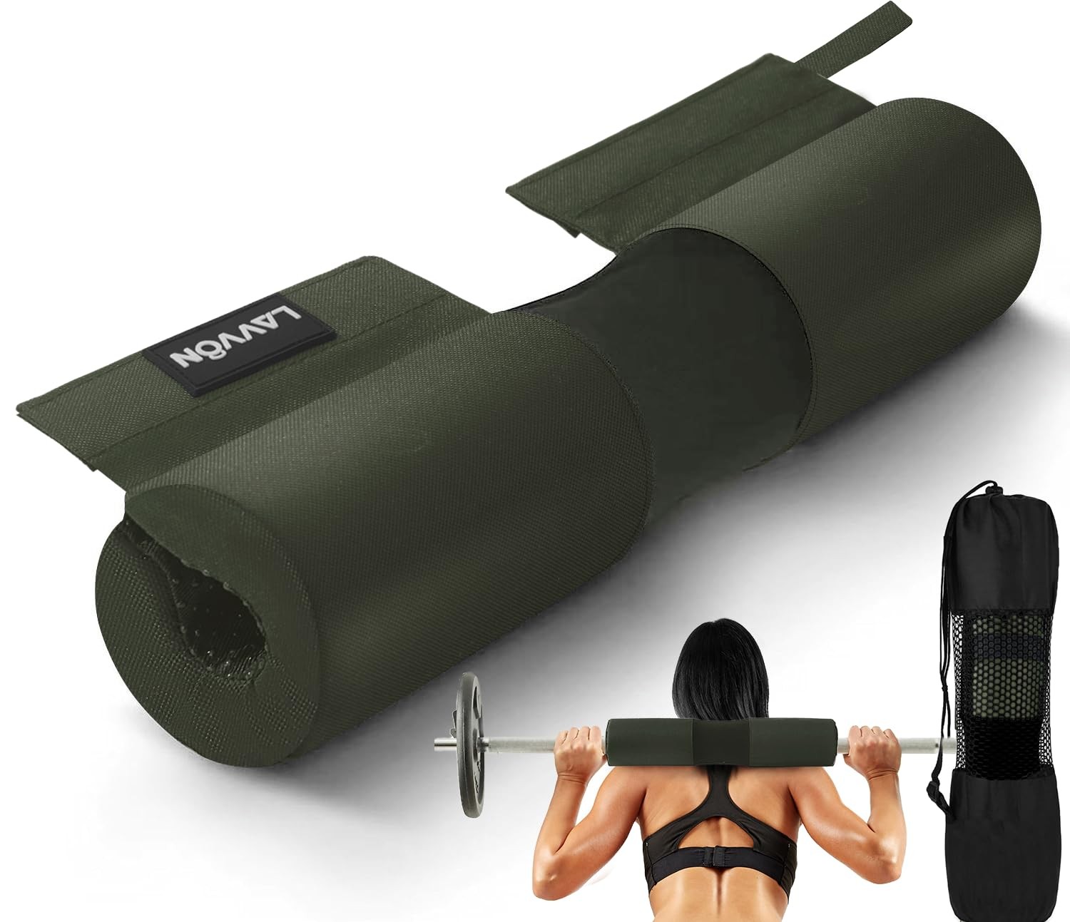 Barbell Squat Pad Nylon Padding AntiSlip- Thick Foam Army-Green