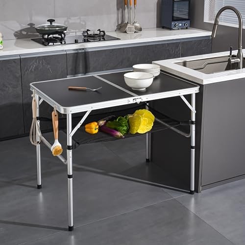Folding Camping Table, 36''L x24''W Camp Aluminum Table with Adjustable Height