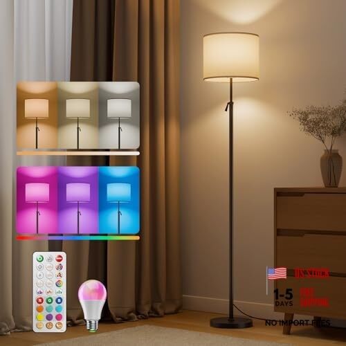 Floor Lamp for Living Room with RGBCW Color Adjust Height 60in-69in Black