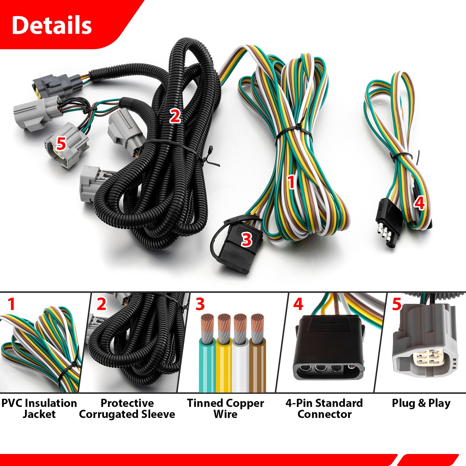 Towed Vehicle Wiring Flat Towing RV Harness Kit For Jeep Wrangler JK 2007-2018