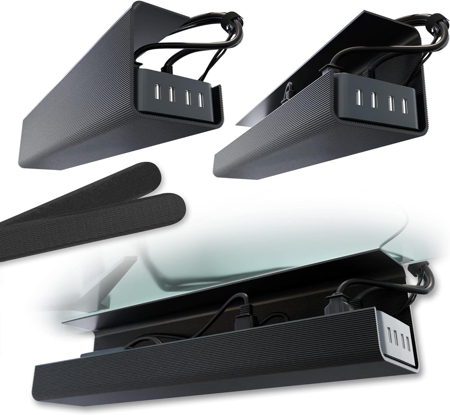 No-Screw under Desk Cable Management Tray - Self-Adhesive Installation, Cord Man