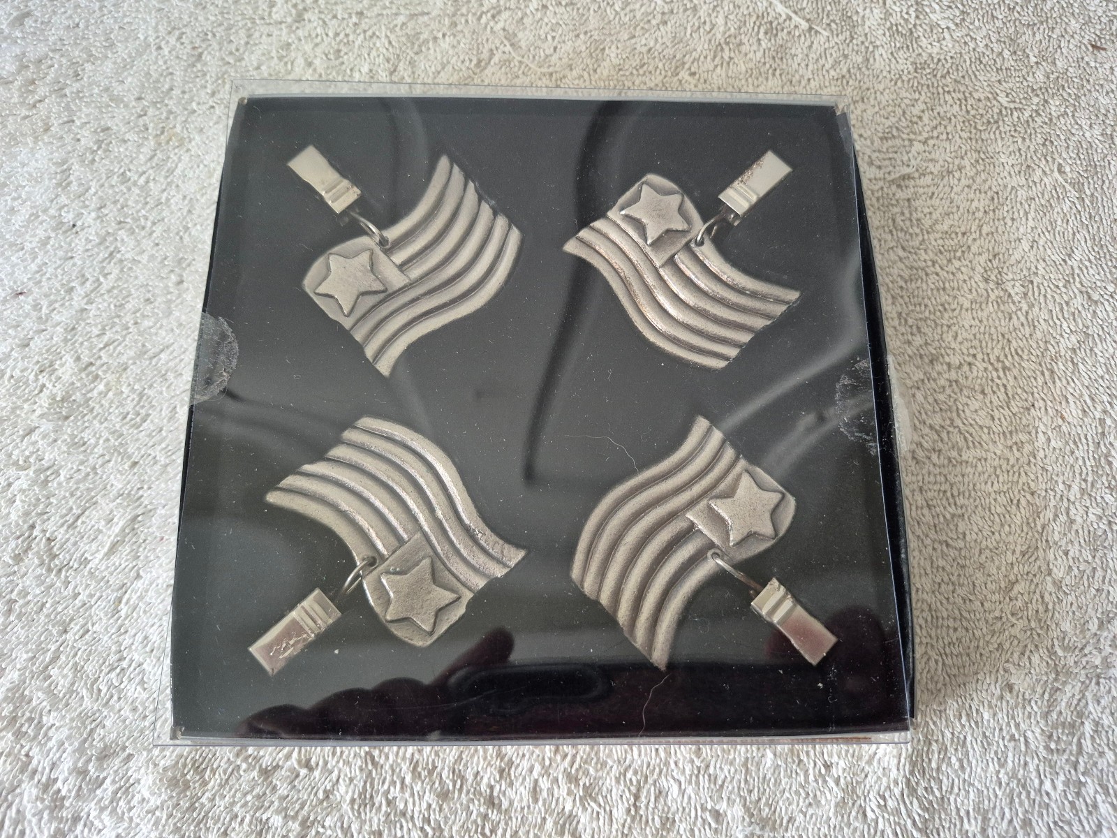 Pewter Tablecloth Weights American Flag Themed 4th of July Set of 4 NEW