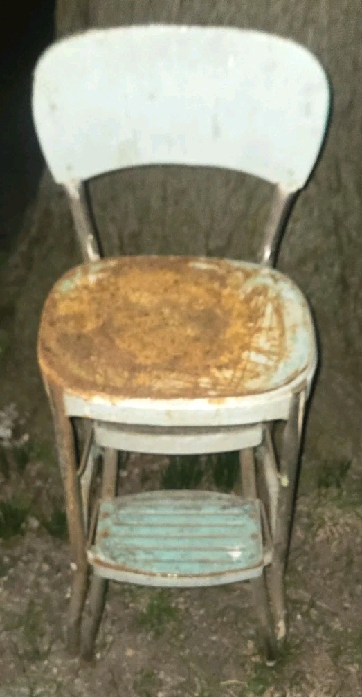 Vintage Cosco Kitchen Metal Step Stool Chair Retro MCM Aqua Turquoise 4 Restore