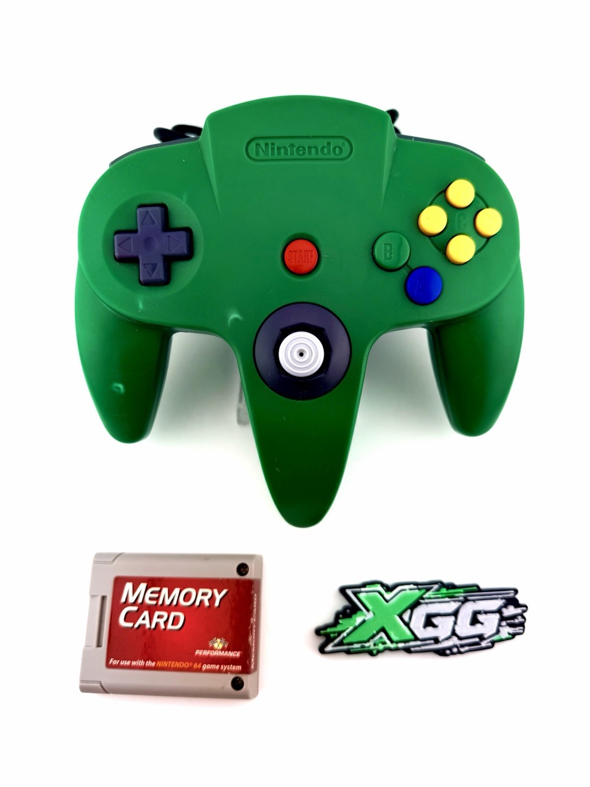 Official Nintendo 64 Green Controller AUTHENTIC OEM - 4/10 Stick W/ Memory Card