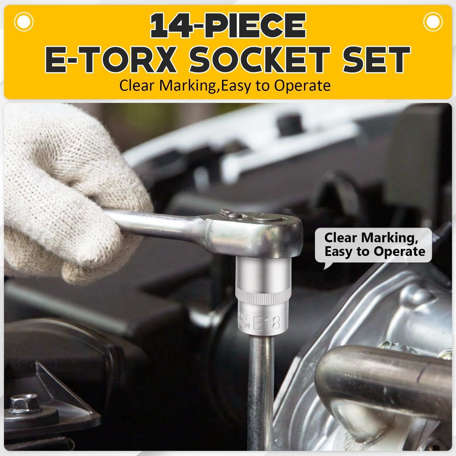 14-Piece E-Torx Socket Set, Premium External Torx Star Sockets - 1/4" 3/8" 1/...