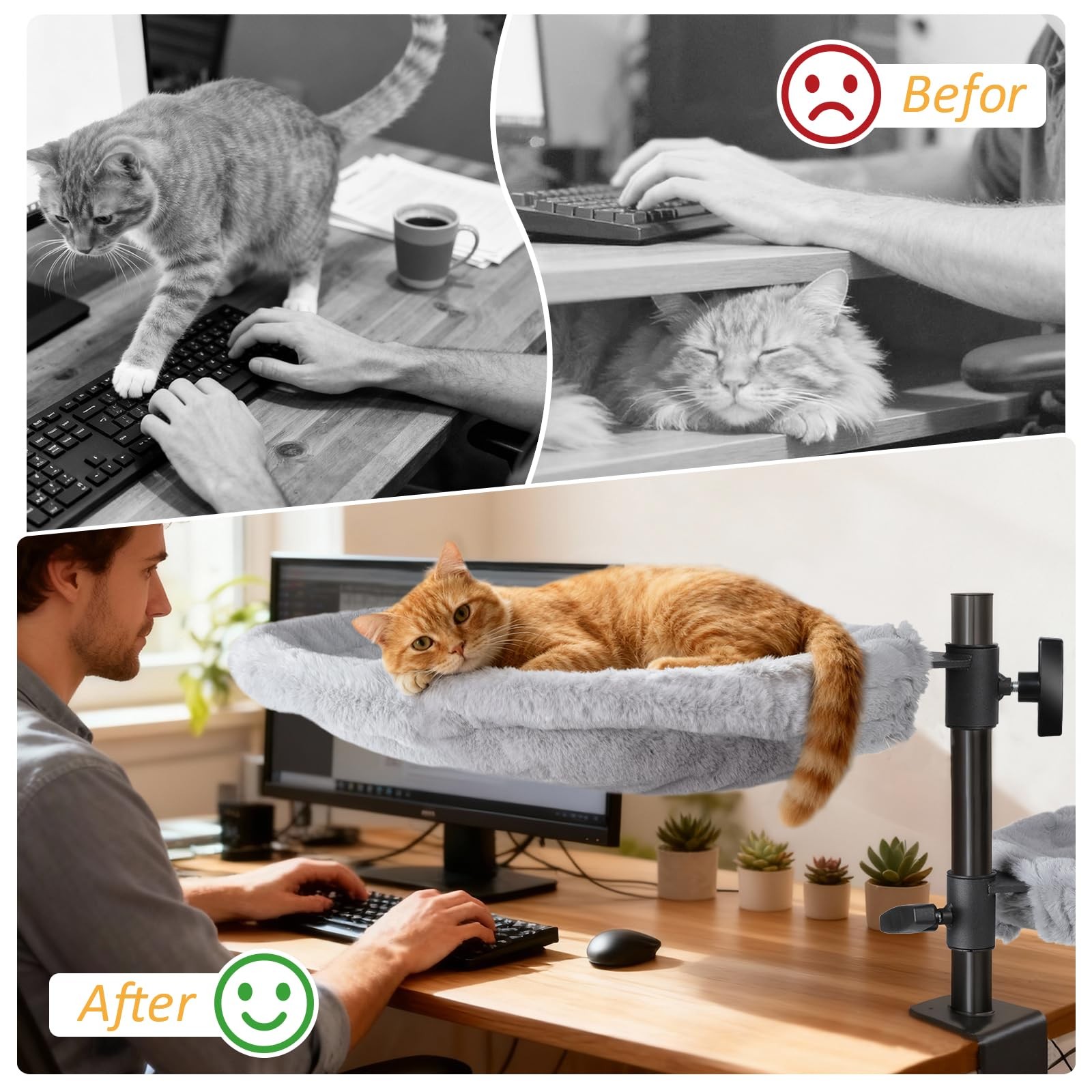 Topmart Double-Deck Cat Desk Bed with 360° Rotating & Adjustable Height, Cat Ham