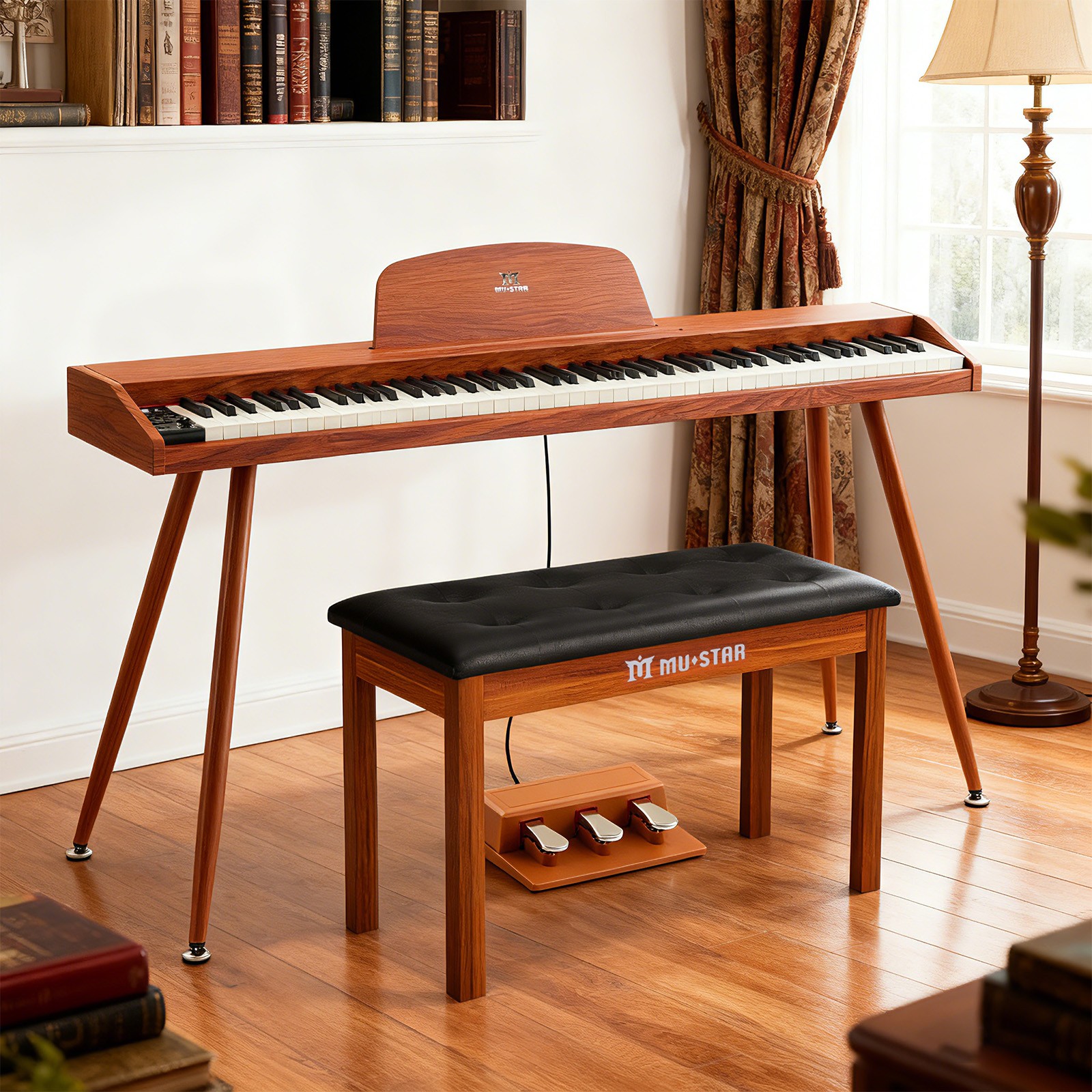 Brown 88Keys Digital Piano Semi Weighted Electric Keyboard,3Pedal,USB/MIDI,Bench