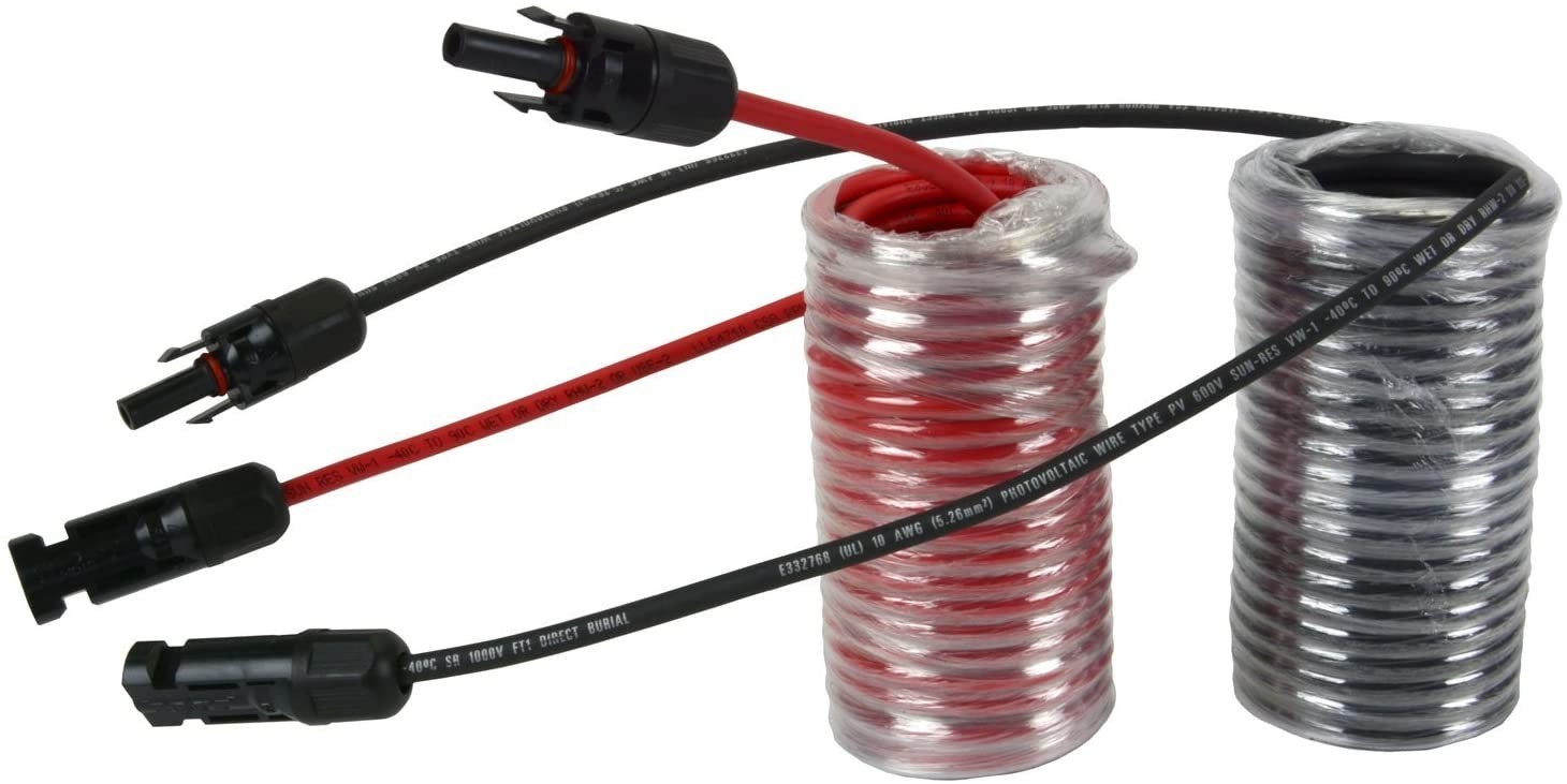10 AWG Solar Wire Extension 20 Ft Black + 20 Ft Red with Staubli MC4 Connectors