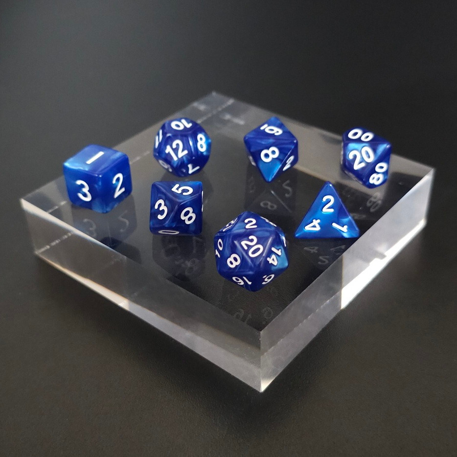Full Set of Dice - Deep Sapphire Swirl - D4 through D20 - Dungeons & Dragons D&D