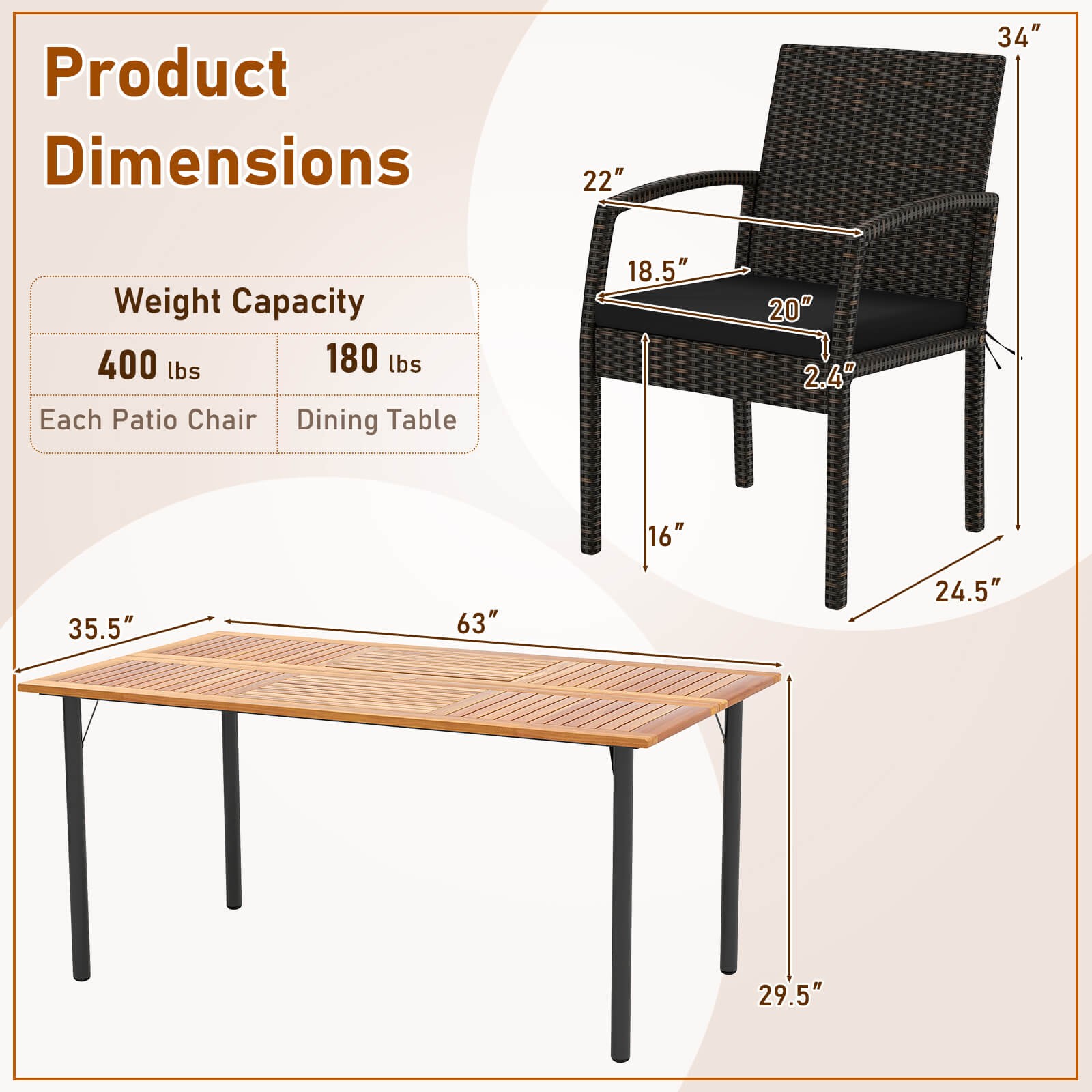 Patiojoy 7-Piece Dining Table Set w/ Dining Table & 6 Armchairs & Soft Cushions