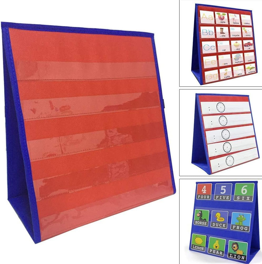 Desktop Tabletop Pocket Chart, Classroom Double-Side and self-Standing Pocket Ch