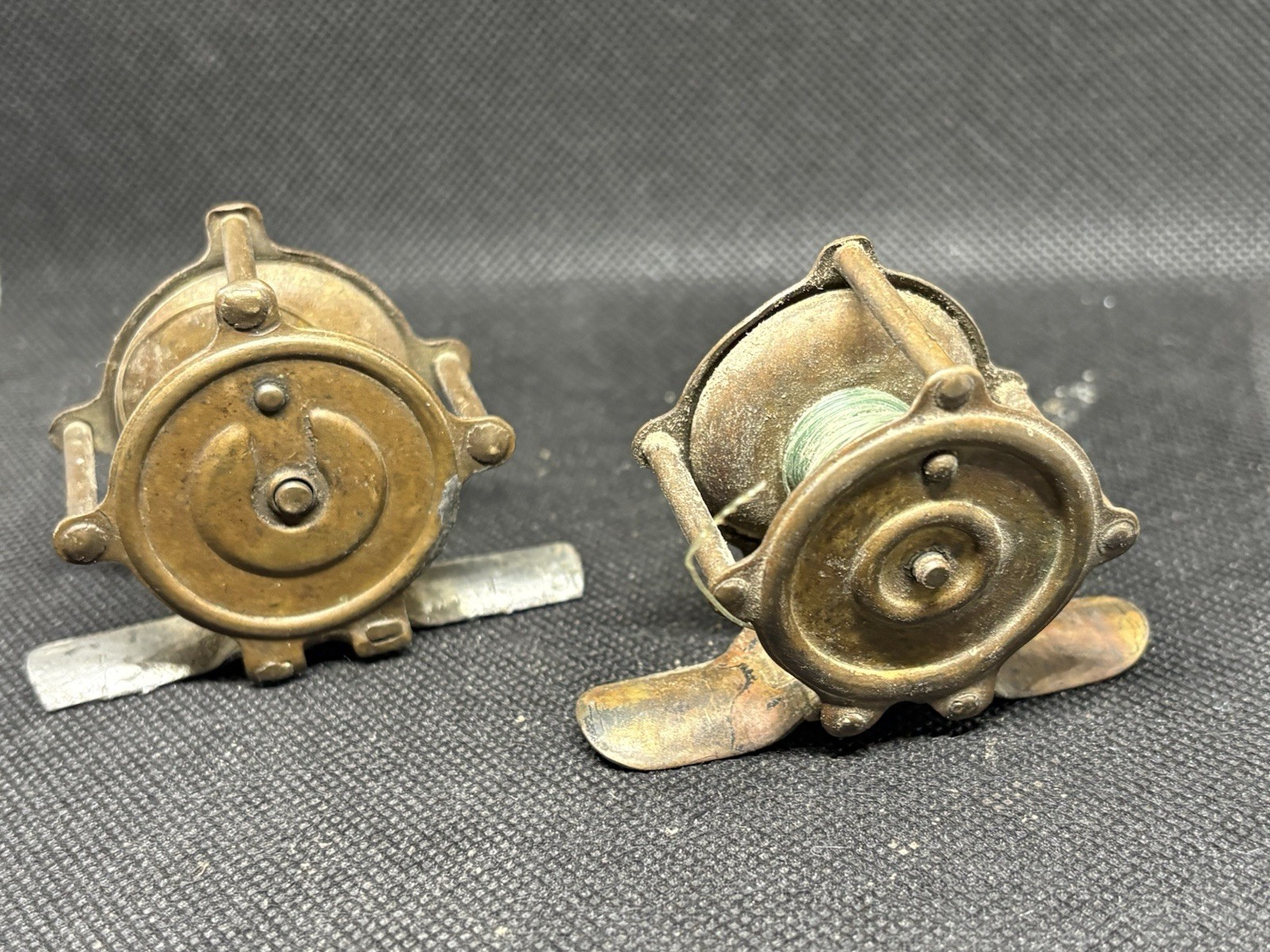 Two Brass Antique Fishing Reels Tiny
