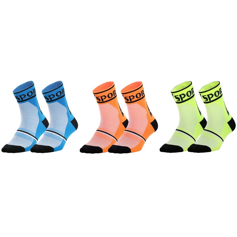 3Pairs Cycling Socks Riding Bicycle Bike Sports Ankle Socks XC Blue Orange Green