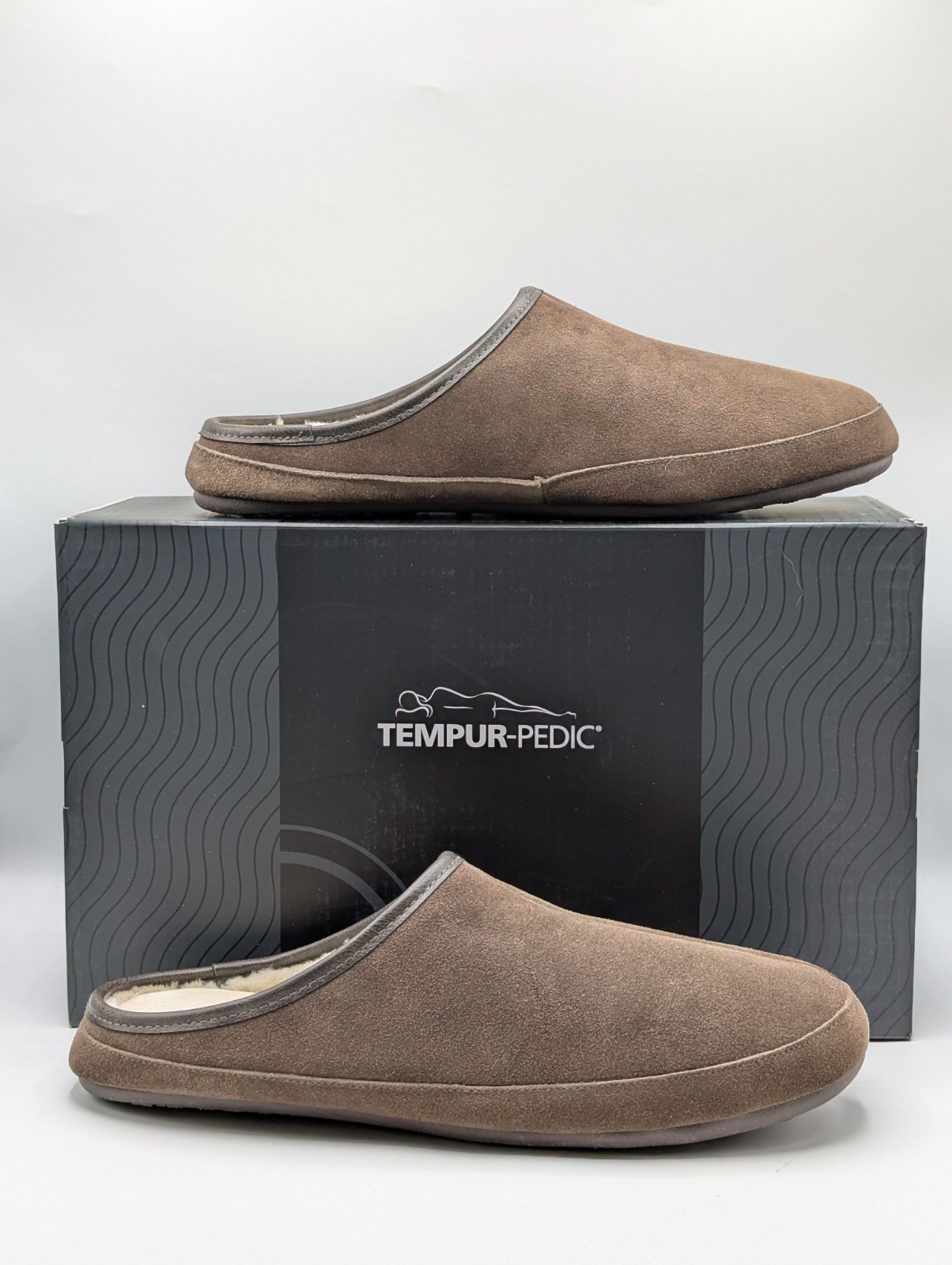 Tempur-Pedic Mens Size 11 Shiloh Dark Taupe Brown Leather Slippers Shoes New