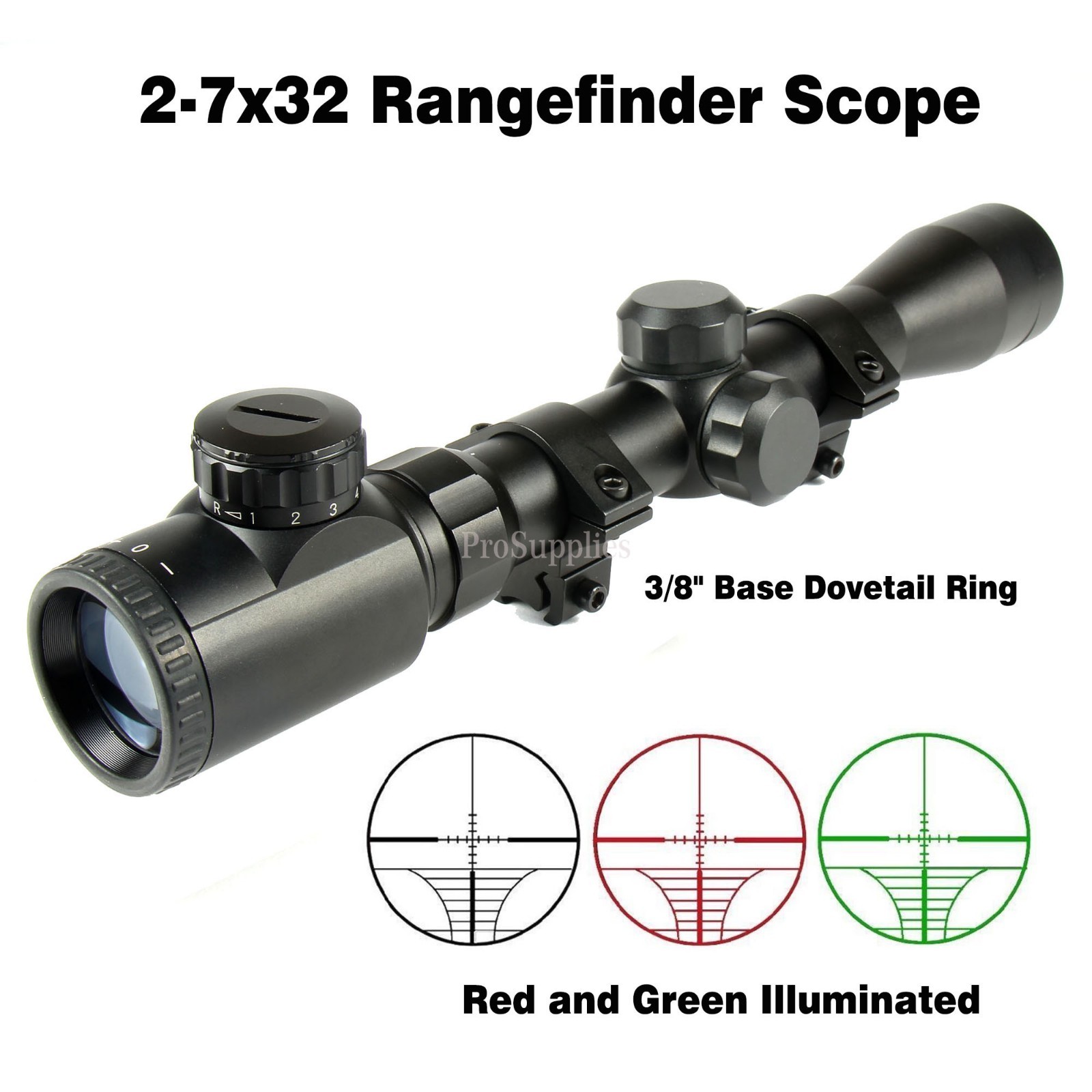.22 Rim Fire RF 2-7x32 Illuminated Rangefinder Scope /w 3/8" Base Dovetail Ring