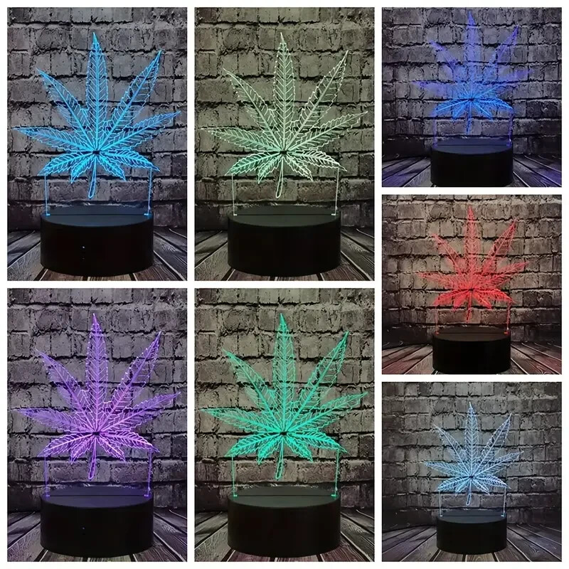 Marijuana Leaf 7 Color Change Night Light with Remote USB LED pot weed 3d
