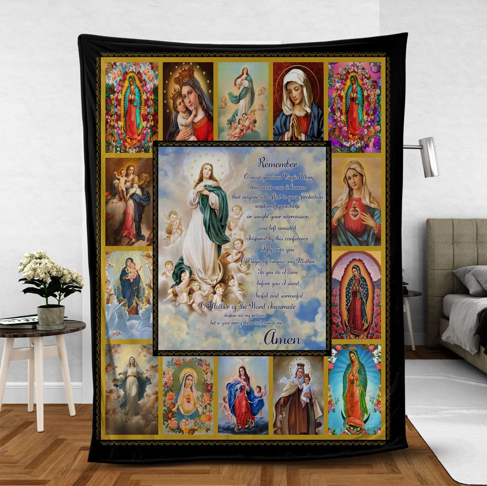 Virgin Mary Mother of Jesus Fleece Blanket Blessed Virgin Catholic Religious Gif
