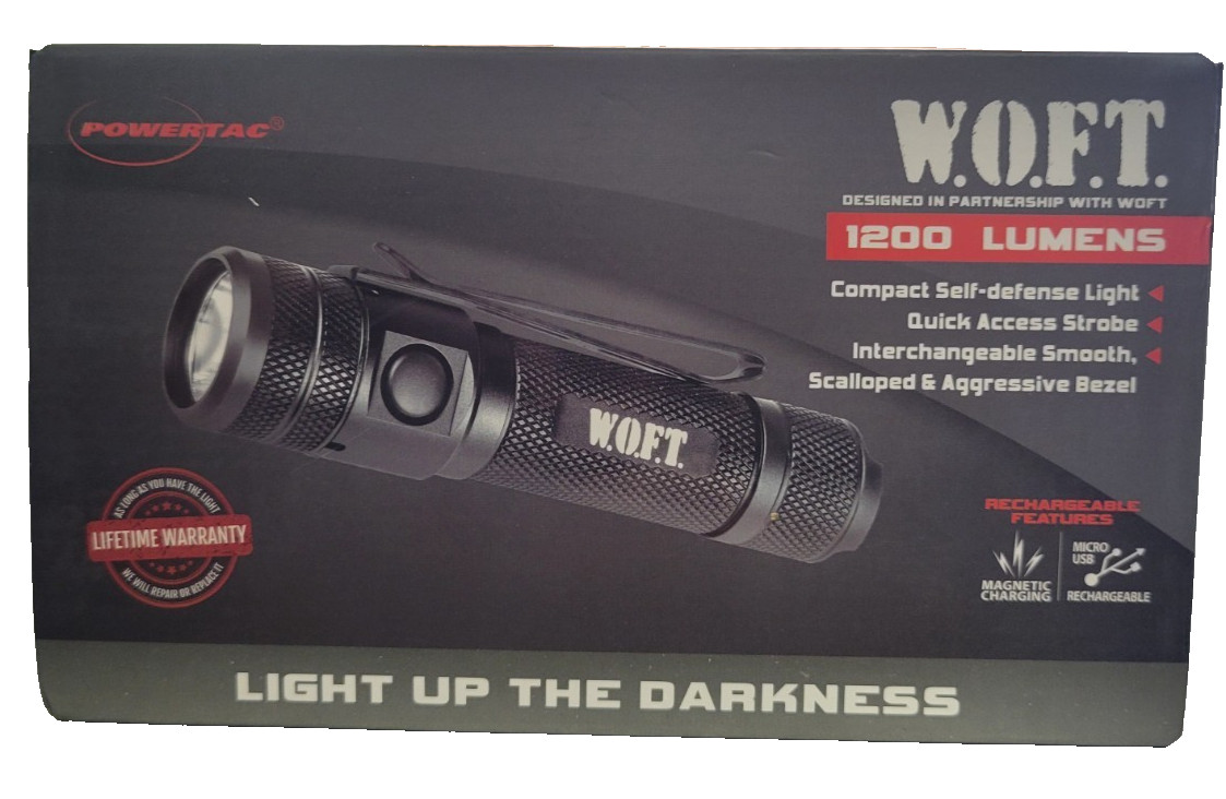 WOFT Powertac Tactical EDC Rechargeable 1200 Lumens Flashlight