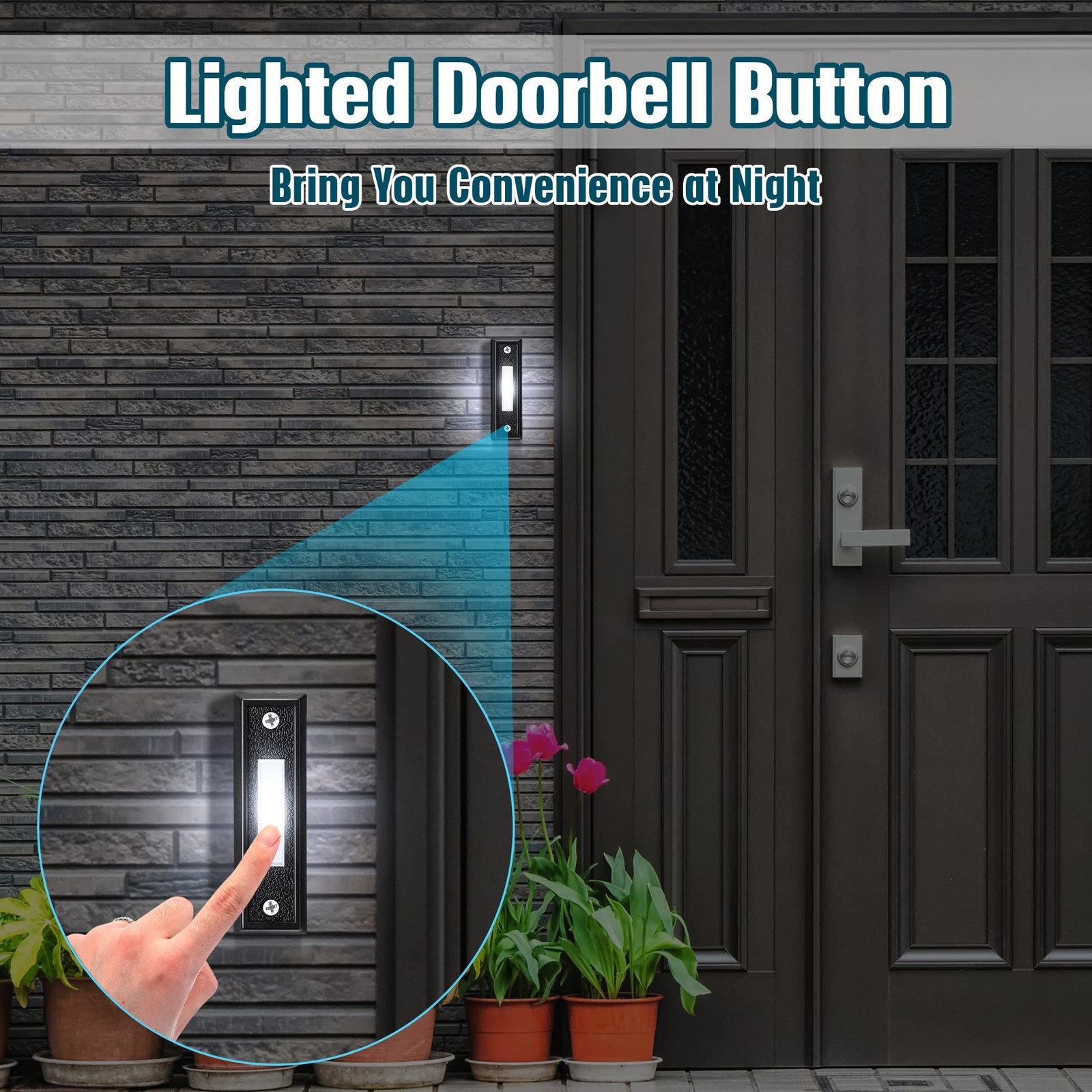 Lighted Doorbell Button - 2 Pack, Wall Mounted in Black and White