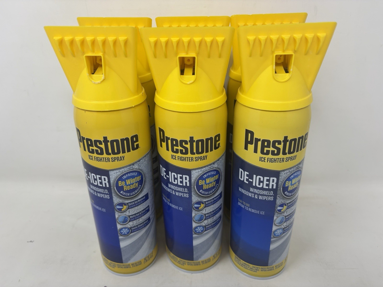 Prestone De-Icer Ice Fighter Spray Windshield Windows Wipers 6 Cans for Winter