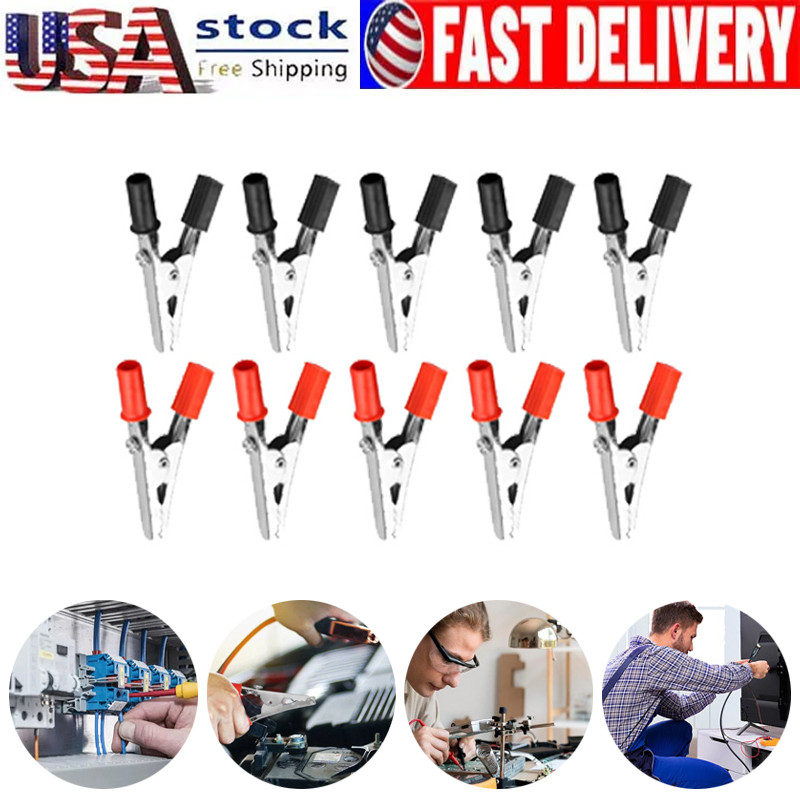 10PC Electrical Test Clamps Insulated Metal Alligator Clips Set With Red & Black