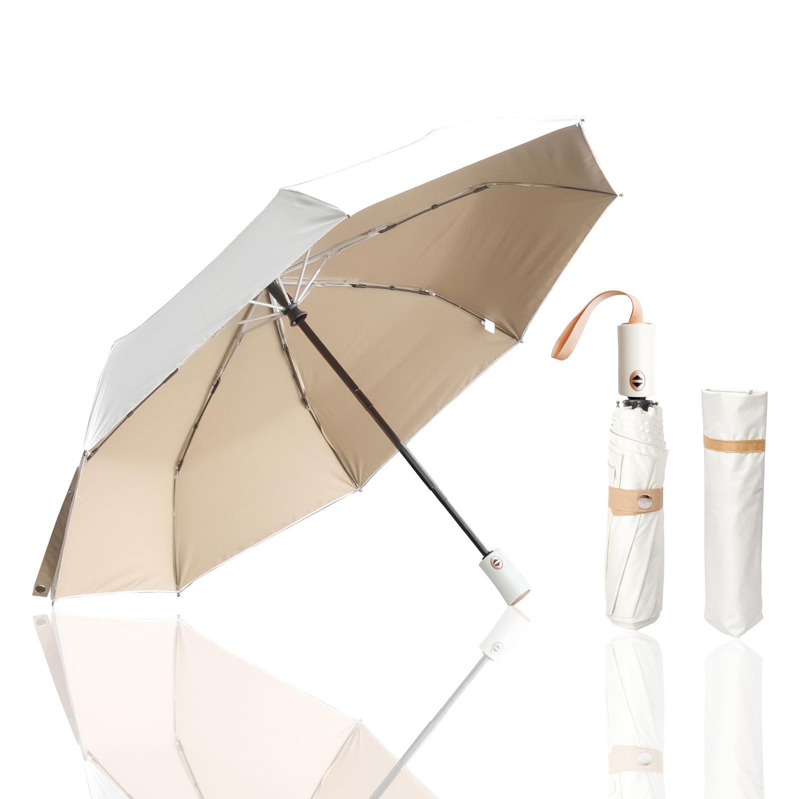 Nuxer Sun Umbrella Travel 112 cm diameter, 29 length, White/Khaki-A