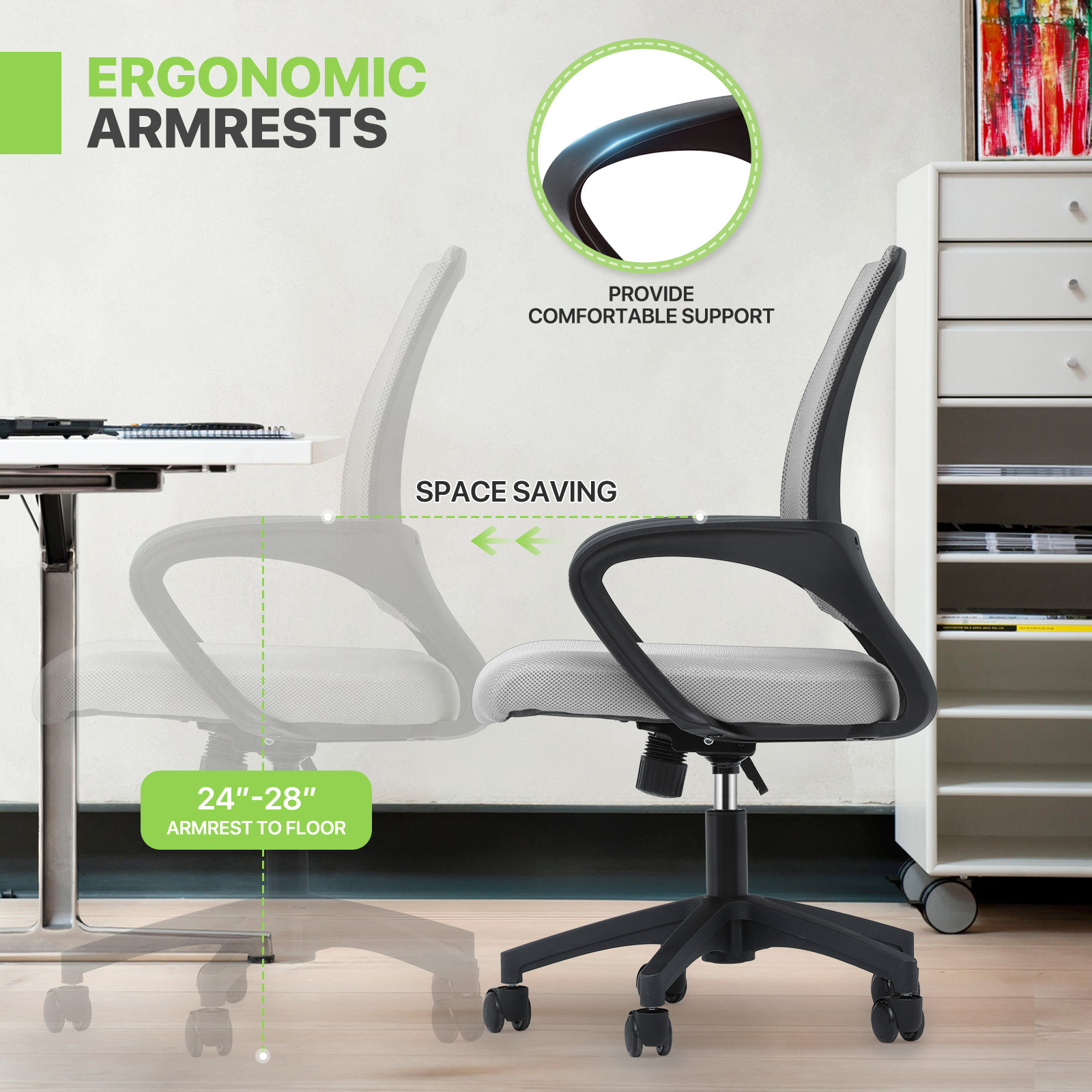 Pair Adjustable Height Computer Home Office Ergonomic Desk Mesh Chair Light Grey