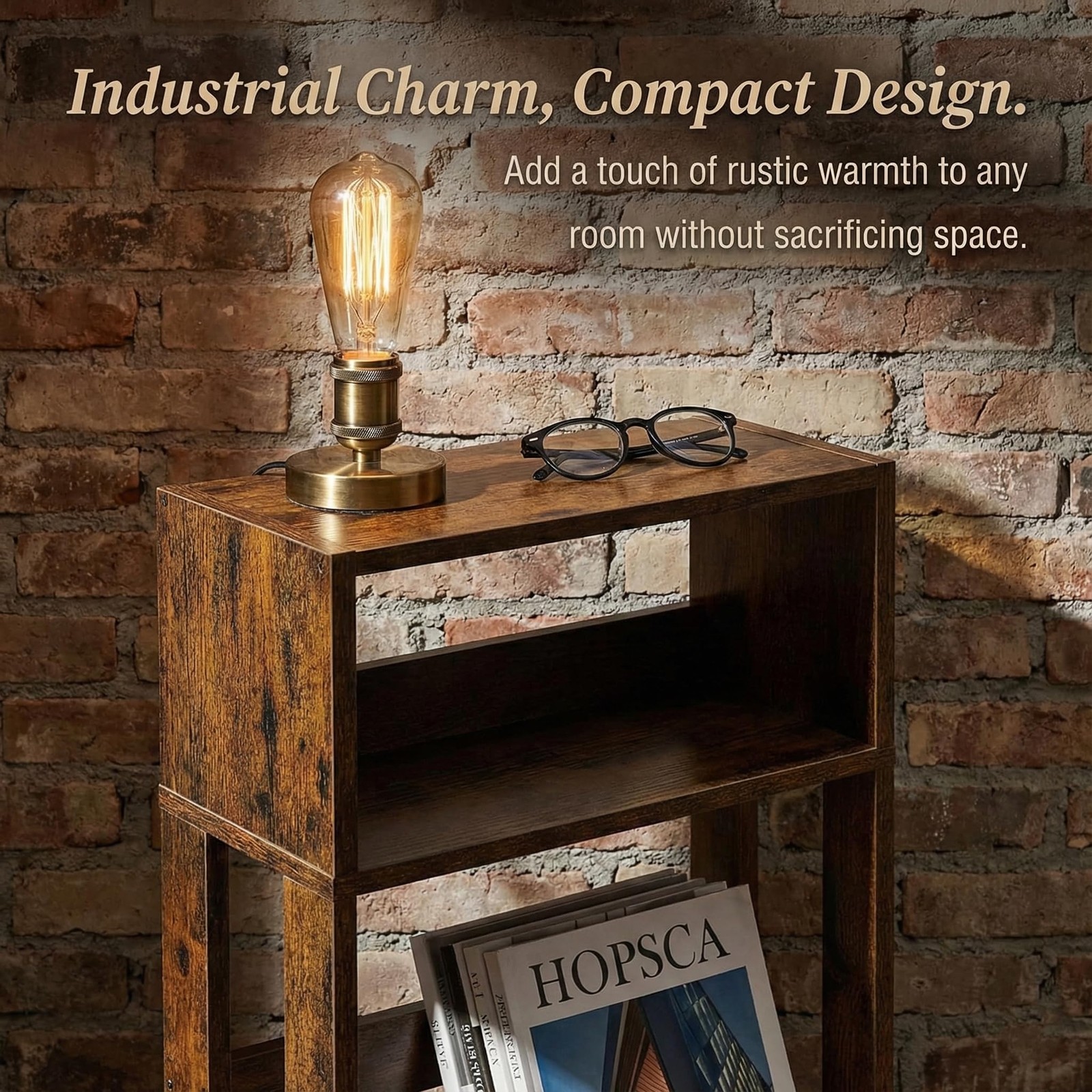 3-Tier Narrow Side Table Skinny End Table Bedside Nightstand Rustic Brown