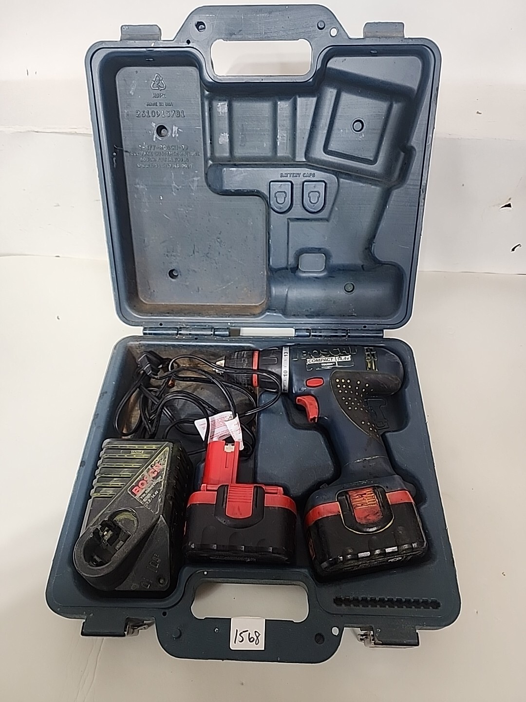 BOSCH COMPACT TOUGH 14.4V, 3/8" CHUCK, DRILL W/CHARGER, BATTERIES, AND CASE