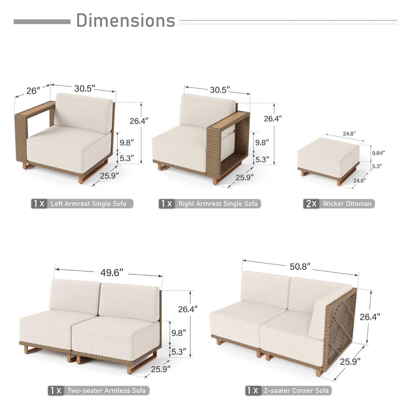 Outdoor Patio Conversation Set Modular Outdoor Furniture Set with Thick Cushions
