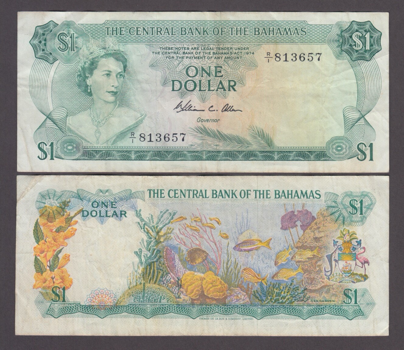BAHAMAS P.35b  1 DOLLAR SIG ALLEN QE II  F-VF  YYY WE COMBINE        2408