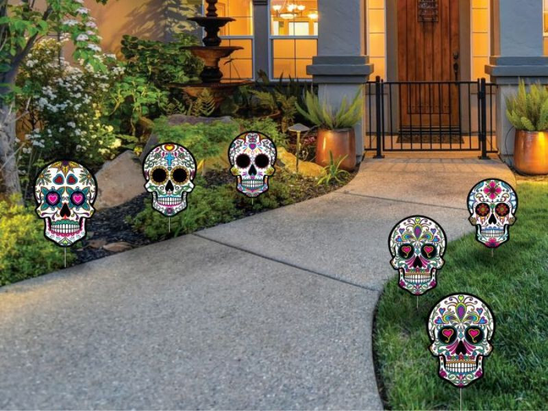 Day of the Dead Yard Signs Sugar Skull Dia de los Muertos Outdoor Halloween Prop