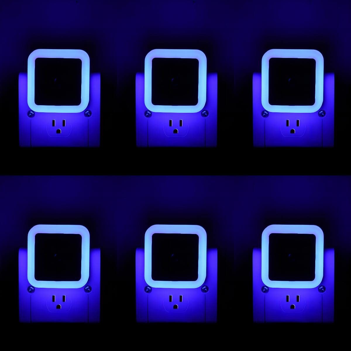 6 Pack Blue LED Night Light Plug In, Dusk to Dawn Sensor Automatic on and Off