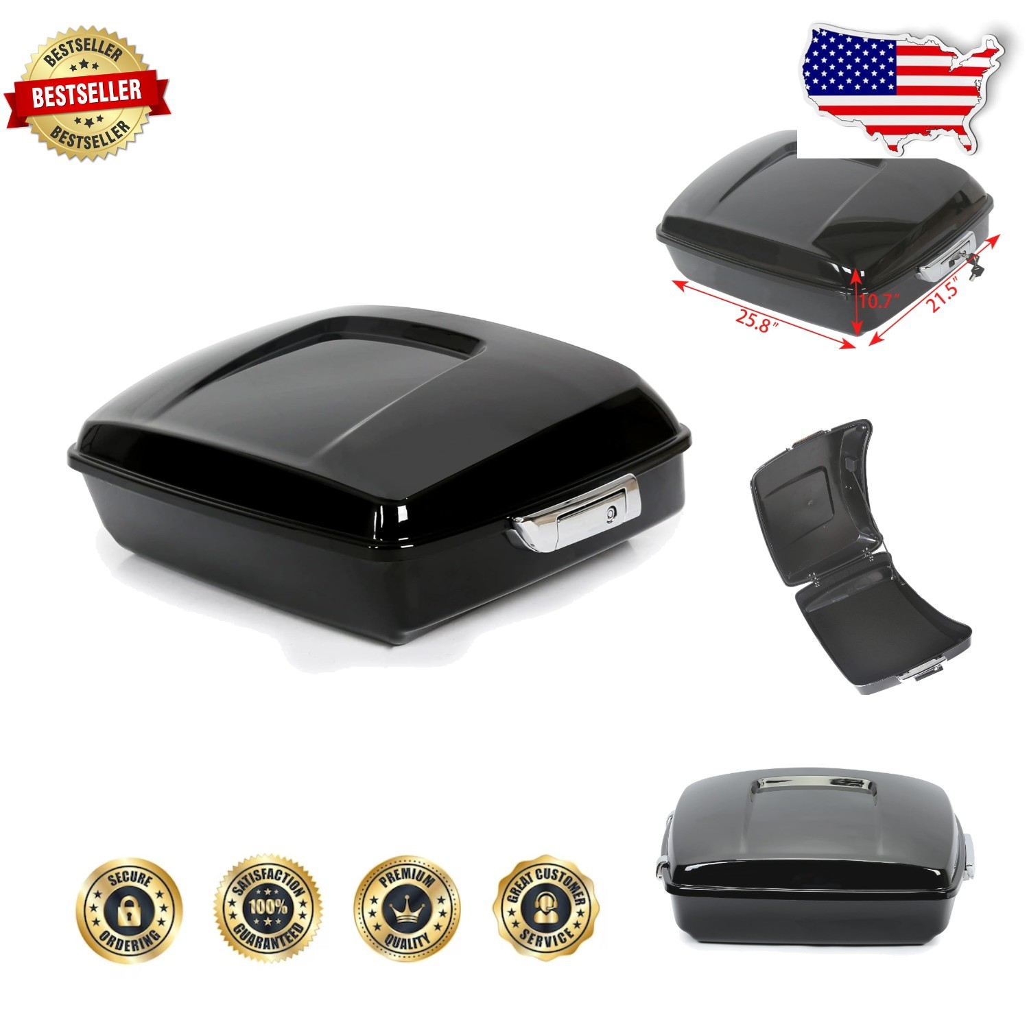 Chopped Motorcycle Trunk Vivid Black for Harley Touring Models 14-24 ABS