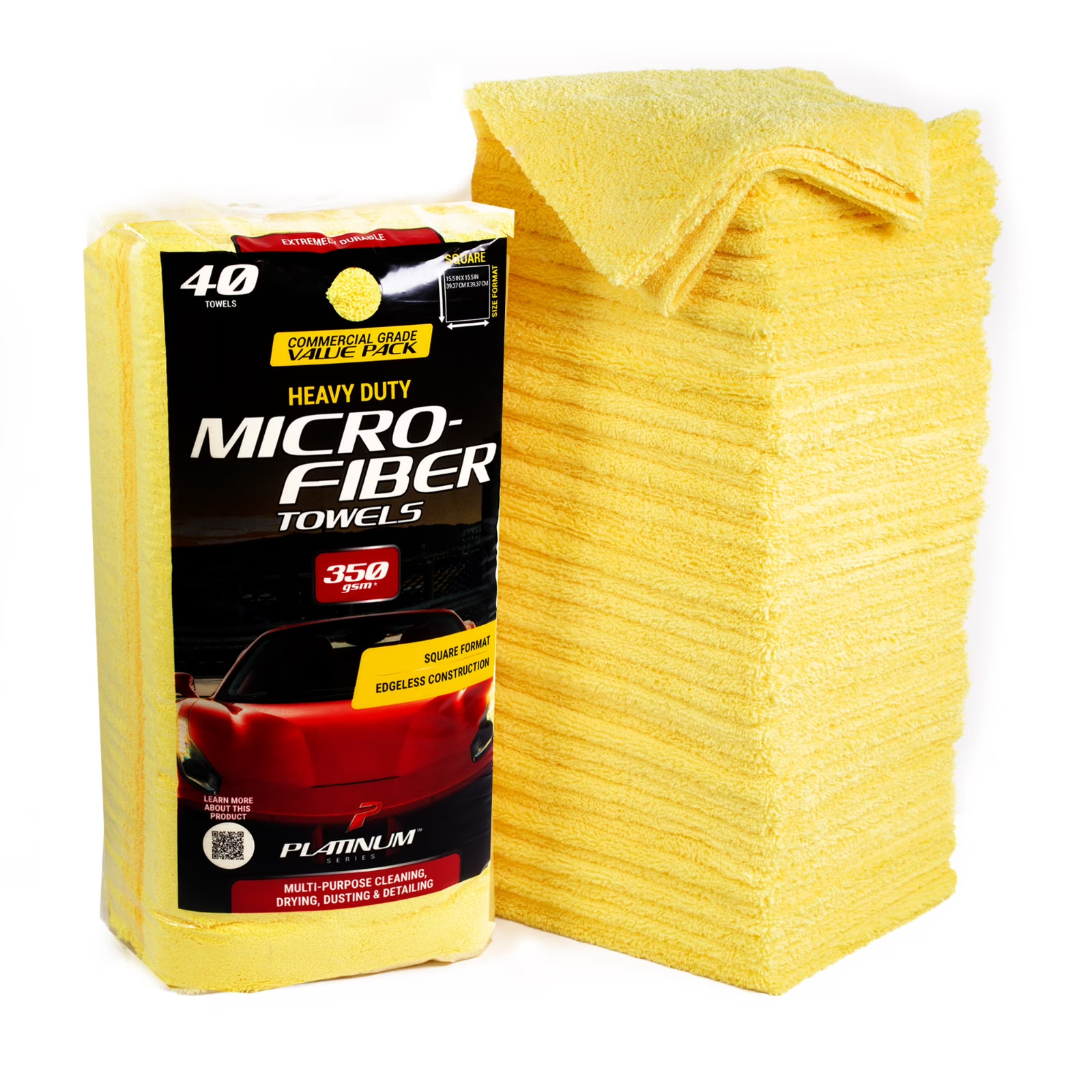 Platinum Series Heavy Duty Multi-Purpose Microfiber Detailing Towels, 40 Pack, Y