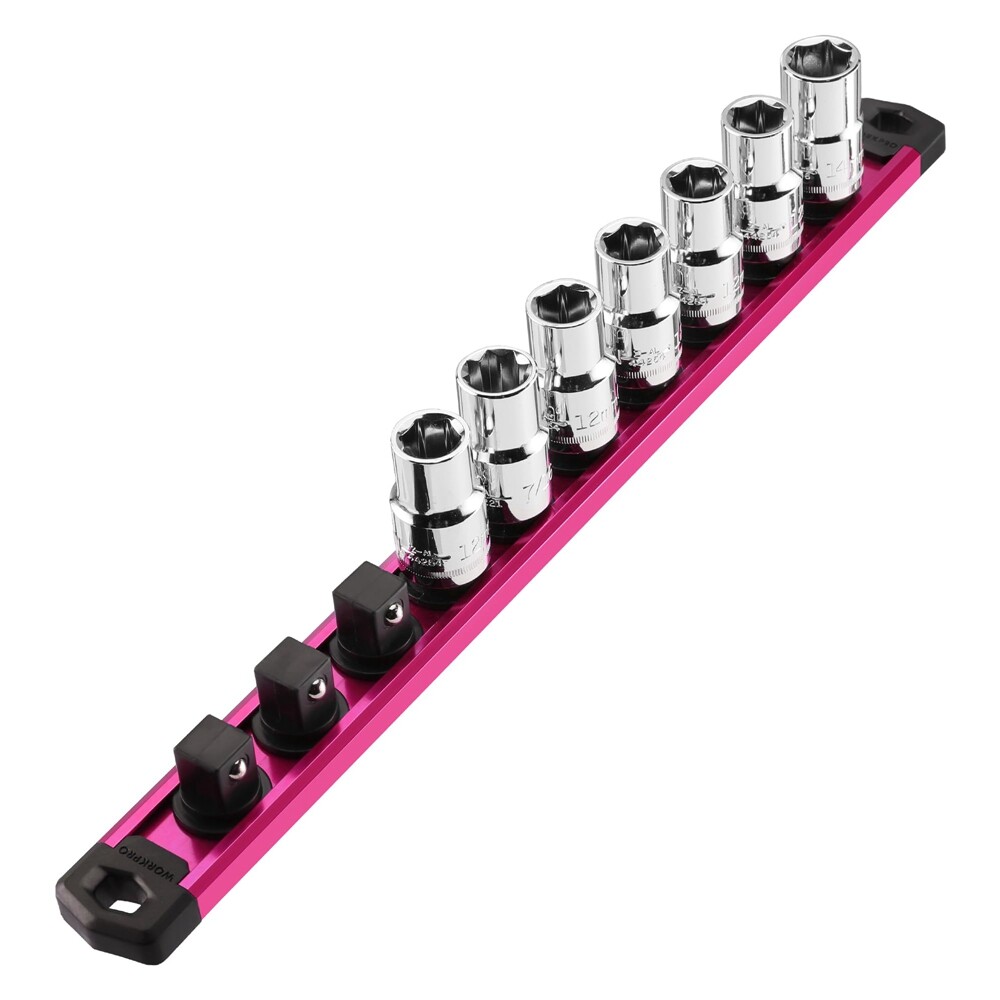 WORKPRO 1/2" Dr Heavy Duty Magnetic Socket Organizer Socket Holder Rack 10 Clips