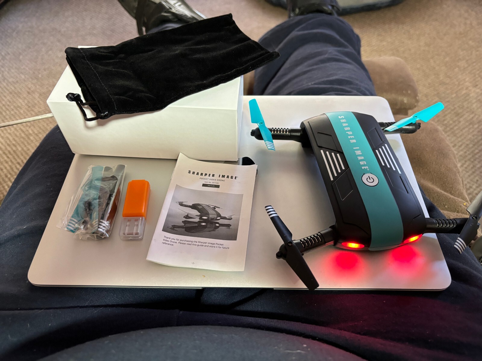 Sharper Image Folding Pocket Video Drone Quad Box Pouch USB Extra Rotors Booklet