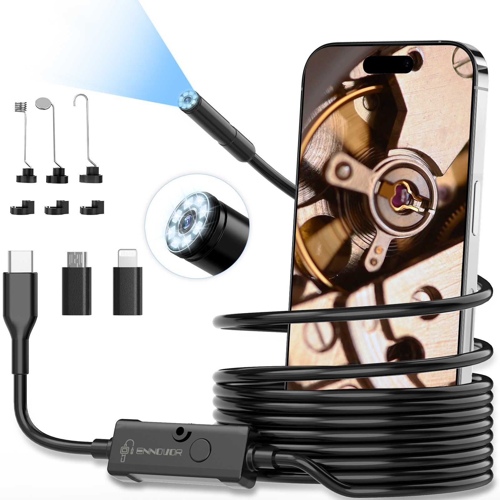Endoscope Camera with Light, 1920P HD Borescope Camera for iOS and Android,5M,l