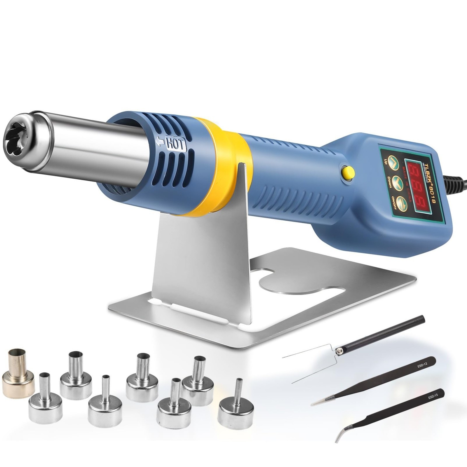 Hot Air Rework Station, 8018 Portable SMD Solder Station Heat Gun Digital Tem...