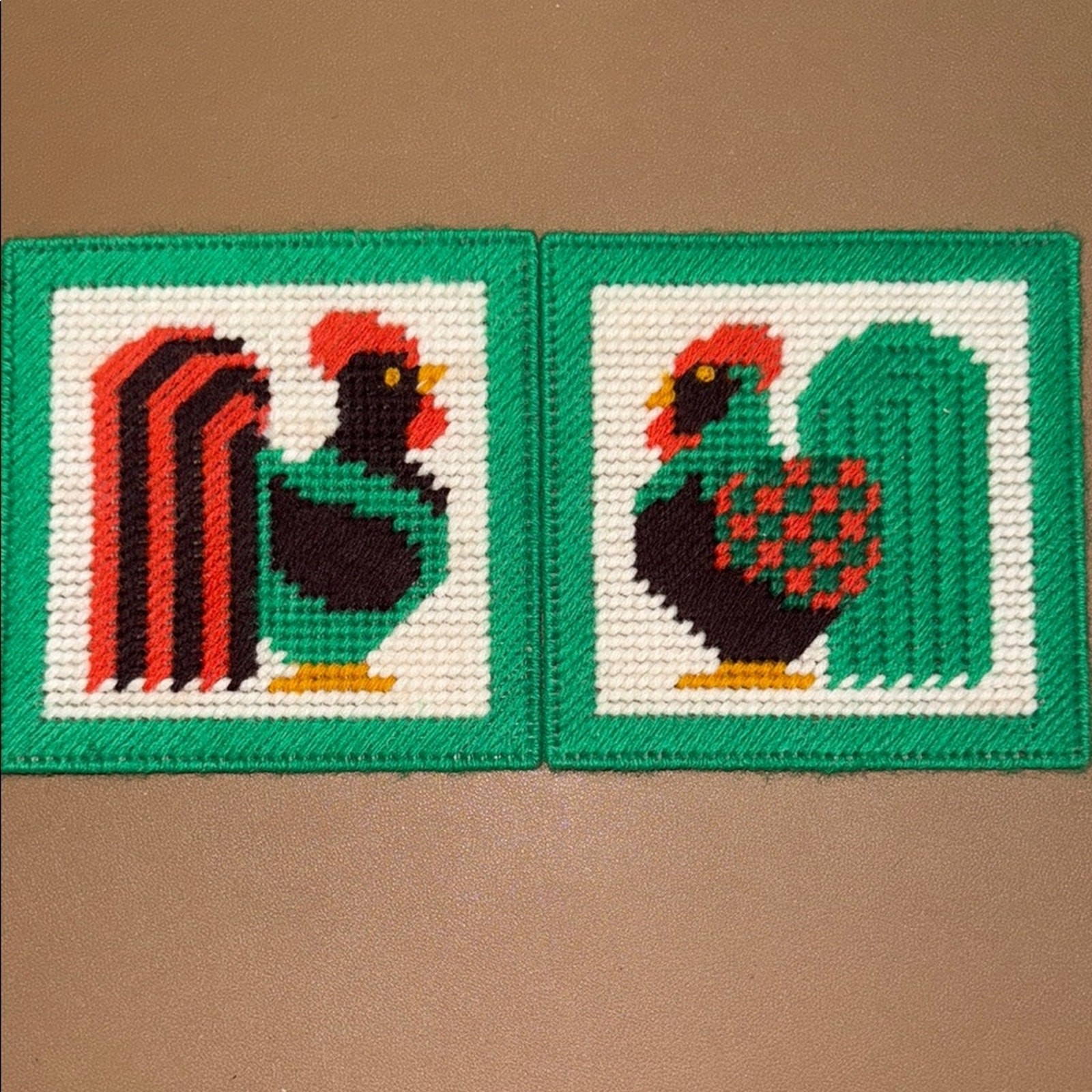 Set of 2 vintage chicken rooster potholders coasters handmade retro decor boho