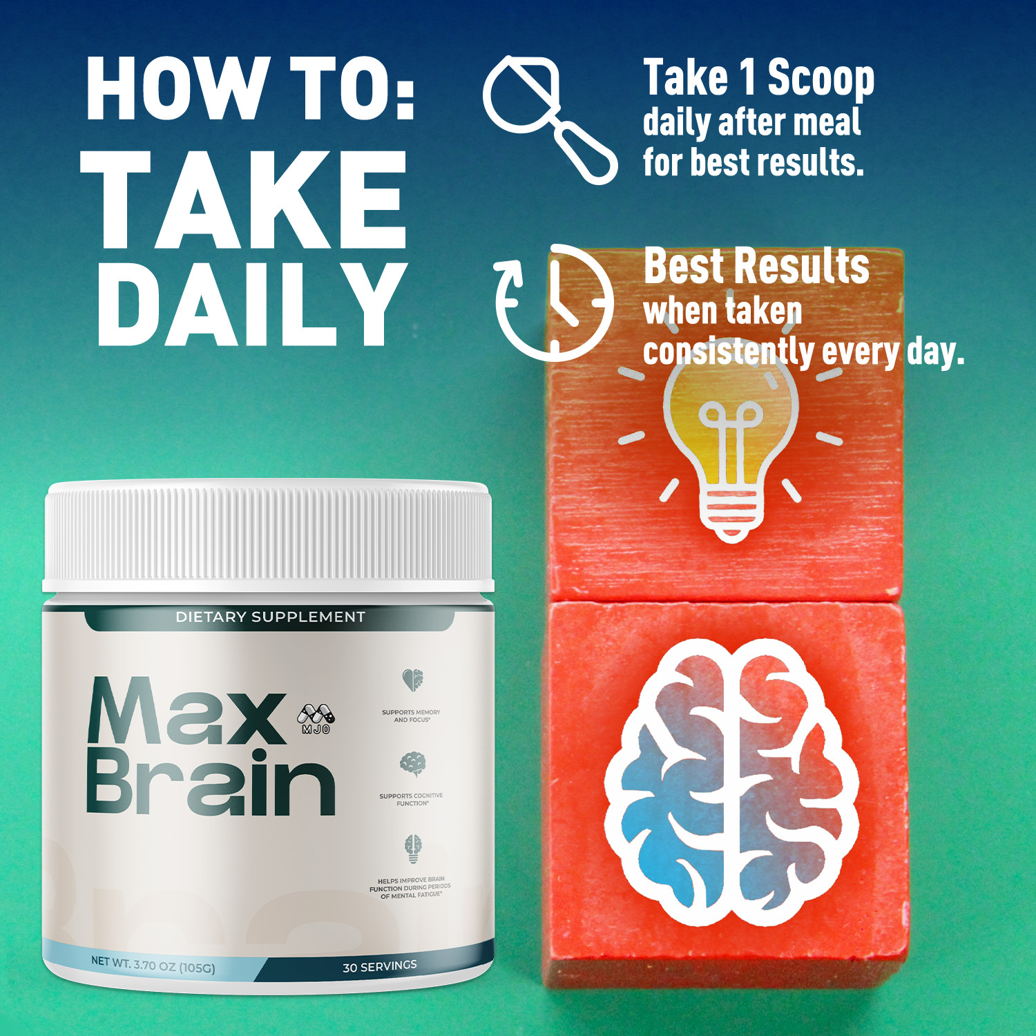 (3 Pack) Max Brain Powder Advanced Brain Supplement MaxBrain 90 Servings