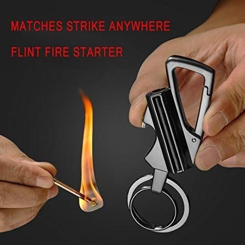 Multi-Function Black Flint Fire Starter Keychain - Ideal for Camping & Hiking