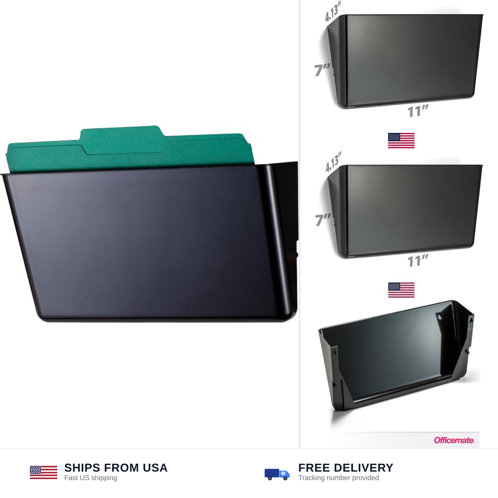Officemate Wall File Letter Size, Black (21432)